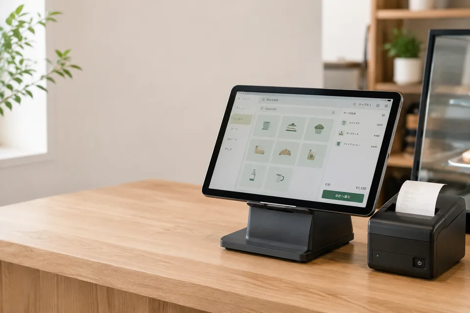 小規模店舗のカウンターで使うタブレット型POSレジ